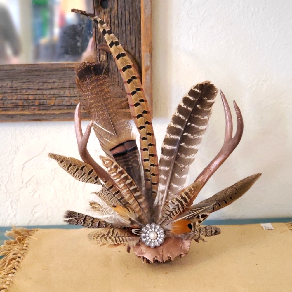 Antler Feather Wall Table Decor Western Hunting One of a Kind Beautiful Rosegold